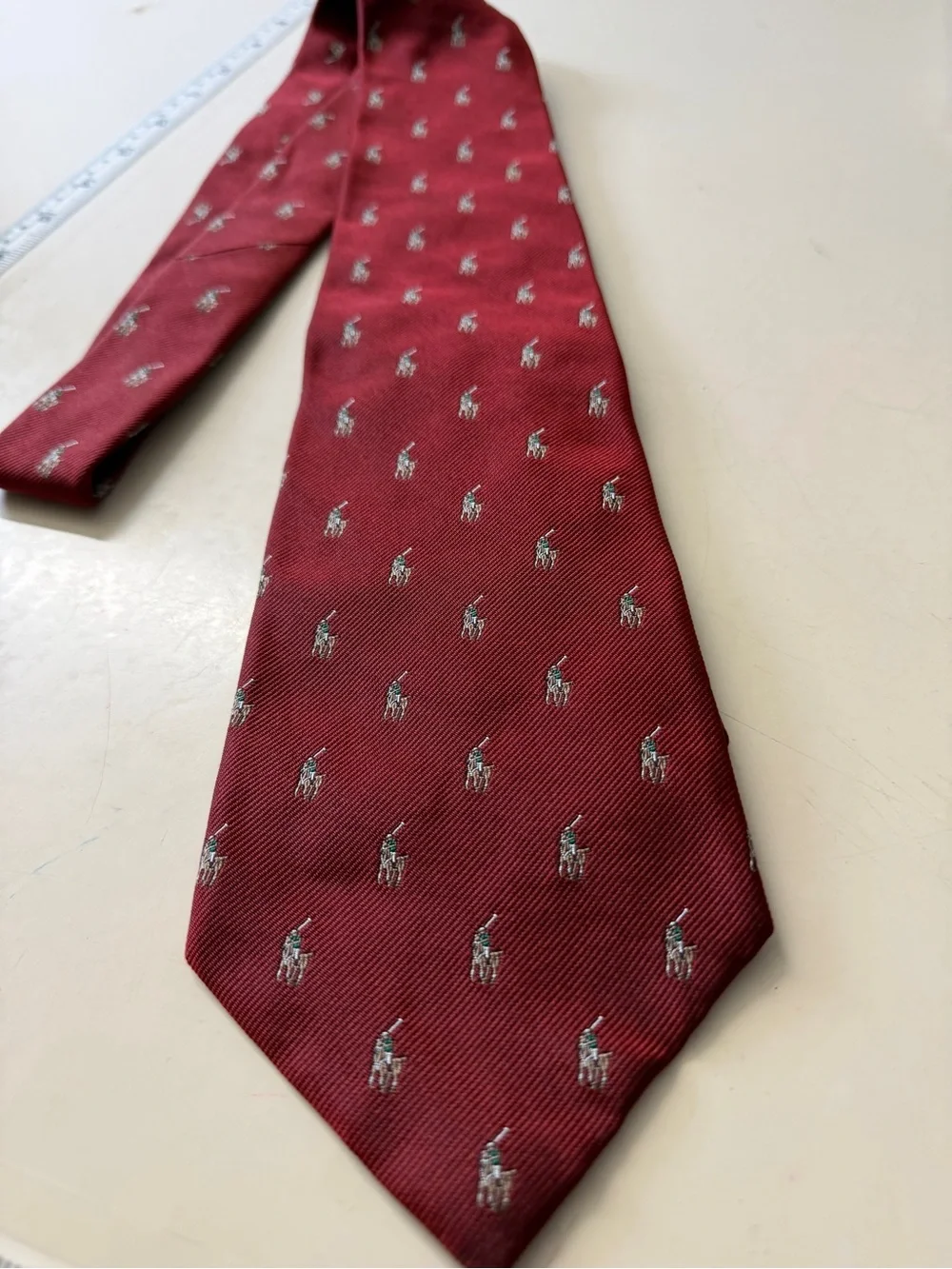 Ralph Lauren Wine Red Silk Tie with Polo Player Embroidery